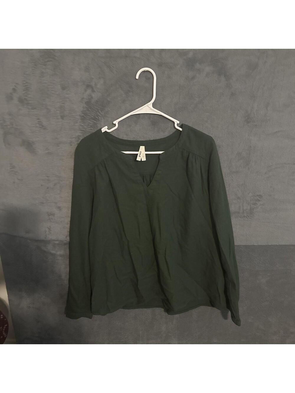 Pact Women's V Neck Organic Cotton Long Sleeve Collarless Shirt Size Large